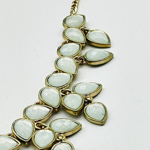 White Teardrop Statement Necklace Gold Tone Bib Signed A - Picture 7 of 10